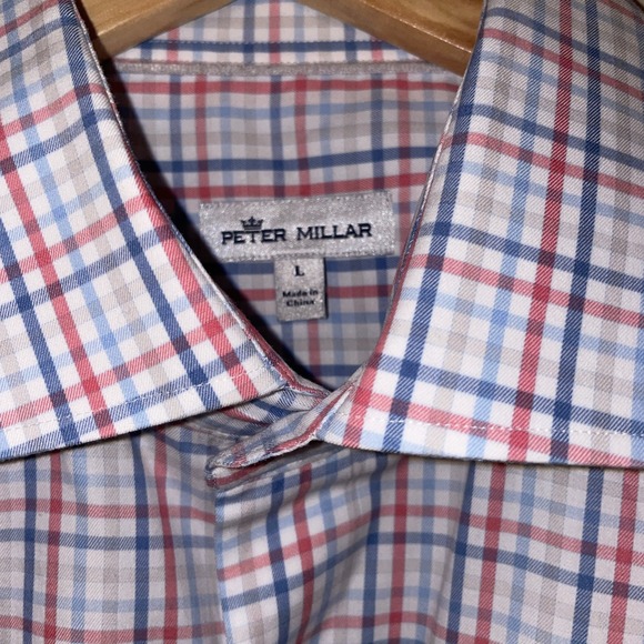 Peter Millar Mens Plaid Short Sleeve Button Down Shirt Size Large 100% Cotton - Picture 3 of 9